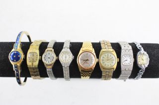 8 X Vintage Ladies Wristwatches Hand - Wind Inc Seiko,  Roamer Etc