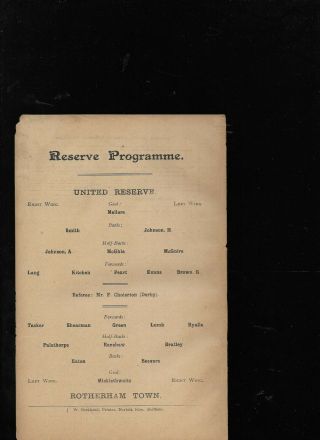 Antique Programme Sheffield United Reserves V Rotherham Town 17 - 4 - 1908