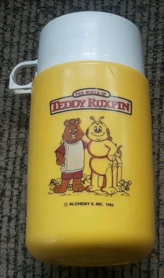 Vtg 80s The World Of Teddy Ruxpin Alchemy 1985 Thermos Yellow White Cup