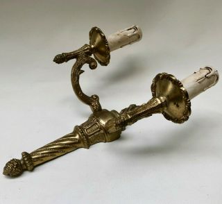 Vintage French Brass Flaming Torch Double Candle Sconce Electric Wall Light