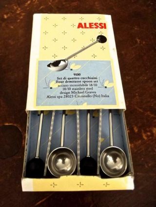 Vintage Alessi 4 Demitasse Espresso Coffee Spoons Stainless 4 " Boxed Set