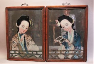 Gorgeous Antique CHINESE EXPORT Reverse Paintings on Glass c.  1860 3