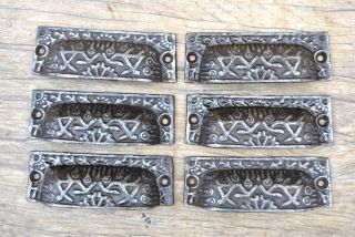6pc Vintage Victorian Cast Iron Eastlake Cabinet Drawer Bin Pull Cup Handle 3.  7 "