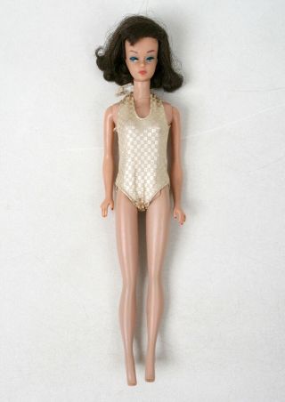Rare Vintage 1961 Ponytail Barbie Doll W Brunette Hair - Gold Swimsuit