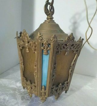 Vintage/antique Brass & Slag Glass Hanging Ceiling Light Fixture