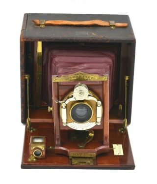Antique Ray Camera Co.  Ray No.  4 Maroon Bellows 4 X 5 Folding Camera,  C - 1899