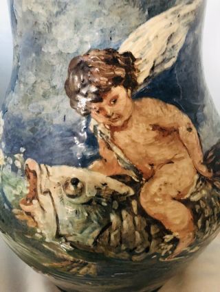 RARE French Limoges Haviland & Co Huge Heavily Enameled Winged Putti Riding Fish 3