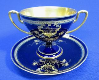 Stunning Black And Gold Double Handle Guerin Limoges Cup & Saucer