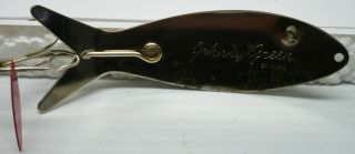 Vintage Canadian Spoon Fishing Lure Johnny Green Orig Curved Fish Shape 4 1/2 "