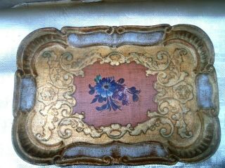 Unusual Antique Ornamental Tray.  Embossed,  Gilt,  Marquetry?