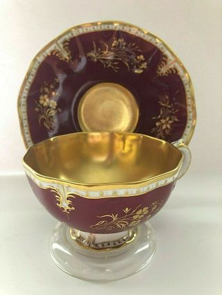 Antique Royal Crown Derby Bone China Red & Gold Tea Cup & Saucer England Euc