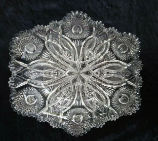 Antique American Brilliant Cut Glass Crystal Bowl - Sawtooth Edge & Star Design