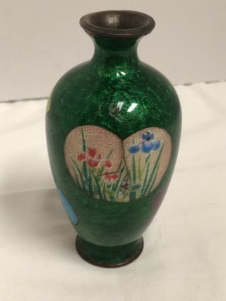 Japanese Ginbari Cloisonne Vase,  Flowers Greens Flowers Colors