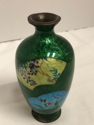 Japanese Ginbari Cloisonne Vase,  Flowers Greens Flowers Colors 2