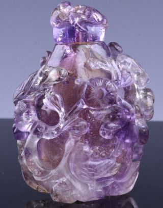 Very Fine 19thc Chinese Qing Dynasty Carved Amethyst Stone Bird Landscape