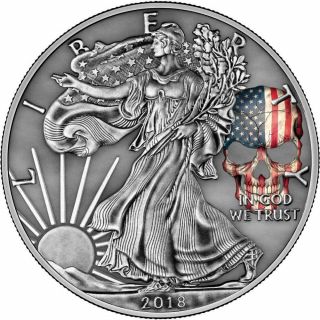 Usa 2018 1$ Liberty Silver Eagle American Skull 1 Oz Silver Antique Finish Coin