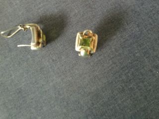Antique Vintage Sterling Silver And Green Citrine Earrings Thailand Nf 925