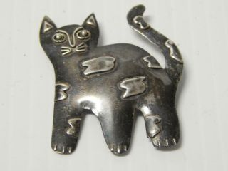 Antique / Vintage Mexican Sterling Silver Deco Cat Kitty Gato Pin Mexico Estate
