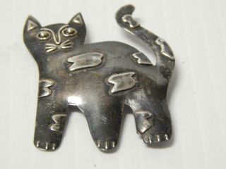 ANTIQUE / VINTAGE MEXICAN STERLING SILVER DECO CAT KITTY GATO PIN MEXICO ESTATE 4