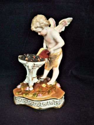 Antique Sitzendorf Porcelain Dresden Germany Cupid Forging Arrows Figure 1890 