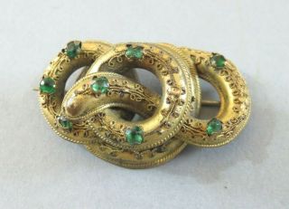Antique Victorian Brooch Pin Set With Green Stones