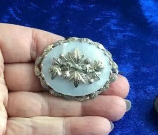 Lovely Antique Victorian Silver & Mother Of Pearl Set Brooch
