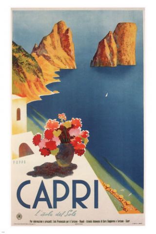 Capri Vintage Travel Poster Mario Puppo Italy 1952 24x36 Rare Prized