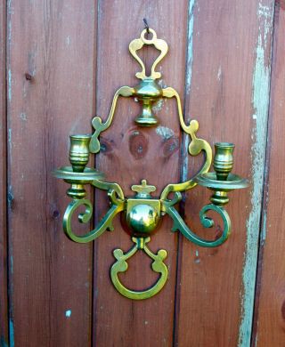 Vintage Solid Brass Scandinavian Wall Sconce Candle Holder 35.  5cm High
