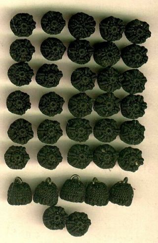 (37) Victorian Hand Needle Worked & Woven Black Silk Fabric Buttons