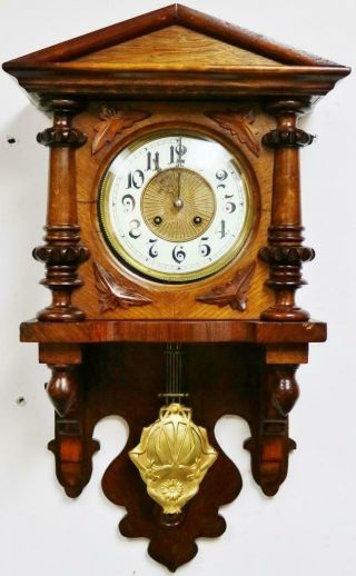 Antique German Carved Walnut 8 Day Gong Striking Swinger Vienna Wall Clock