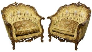 Italian Baroque Style Upholstered Arm Chairs