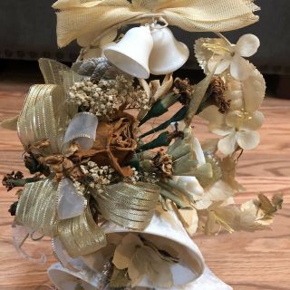 Vintage Bride & Groom Wedding Cake Topper Bells Dried Flowers Corsage Ornate 12” 3
