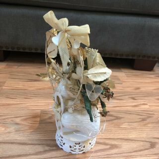 Vintage Bride & Groom Wedding Cake Topper Bells Dried Flowers Corsage Ornate 12” 4