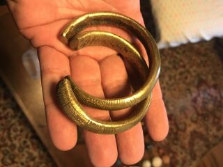 Pair Antique African Brass Stacking Manila Bracelet Metal Currency Mali,  Africa
