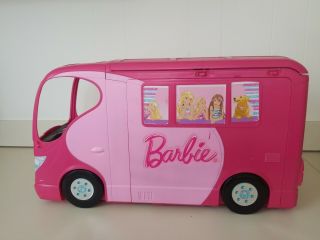 Rare Barbie Sisters Go Camping Pop Up Pink Camper Rv Van 2010 Mattel Vintage