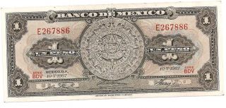 Mexican Currency " Aztec Calendar 1 Peso " 1960 
