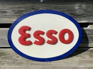 Antique Esso Plastic Gas Oil Sign Hard To Find Raised Letters