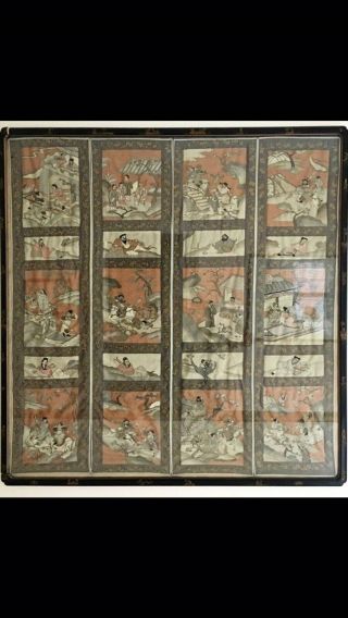 Antique Chinese Kesi Embroidery 4 Panel Tapestry 8 IMMORTALS Deities 40x42 2