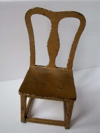 Vintage Pre - Owned Tootsie Toy Metal Gold Color Miniature Dollhouse Chair