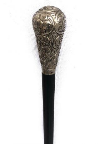 Silver Plated Engraved Wooden 3 Piece Gents Walking Stick Cane