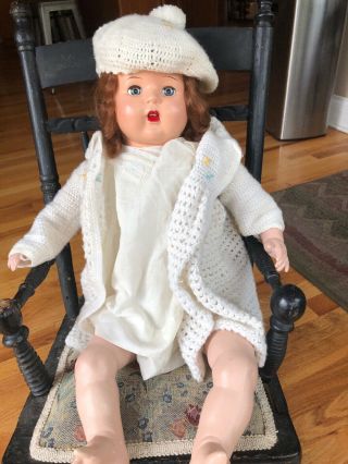 Vintage Doll Composition 28 Inch Baby Girl With Crier