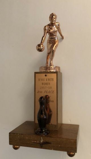 Vintage Women’s Bowling Trophy 1957 - 58 9 1/4” Tall 2