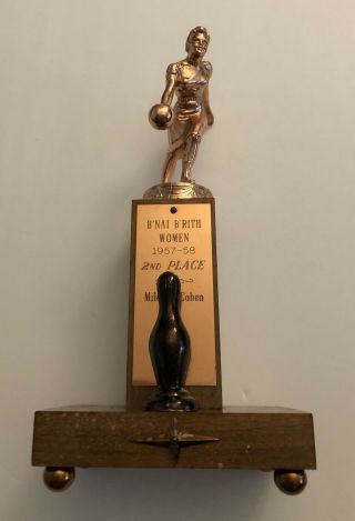Vintage Women’s Bowling Trophy 1957 - 58 9 1/4” Tall 4