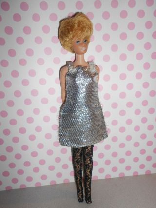Vintage Barbie Clone Shillman Maddie Mod Silver Jumper Gogo Dress & Black Tights