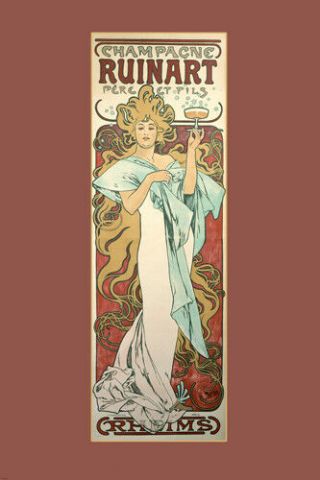 Vintage French Alphonse Mucha Ad For Ruinart Champagne 20 