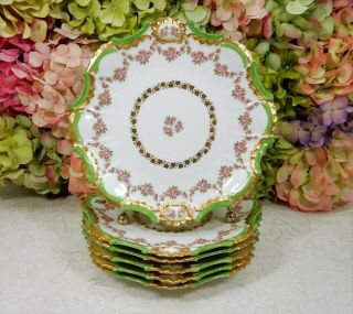 6 Antique Limoges France Ovington Brothers Porcelain Plates Roses Gold Encrusted