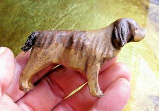 Antique Spaniel Dog Folk Art Wood Carving / Primitive Dog Figurine Sculpture
