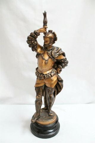 Old French Metal Spelter Duc Bourgoyne Figural Statue Holding Flame