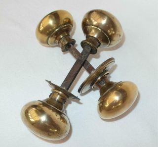 2 Pairs Vintage Round Brass Door Handles/knobs & Iron Shafts/spindles Unrestored