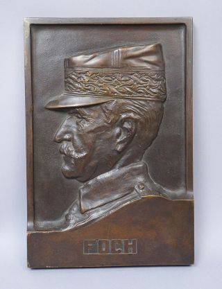 Antique Early 20c Bronze Plaque Of General Ferdinand Foch Marshal Of France